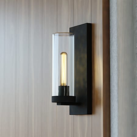 Vaxcel Grantley 1 Light Matte Black Indoor Outdoor Wall Sconce Clear Glass Cylinder Shade, LED Compatible T0719